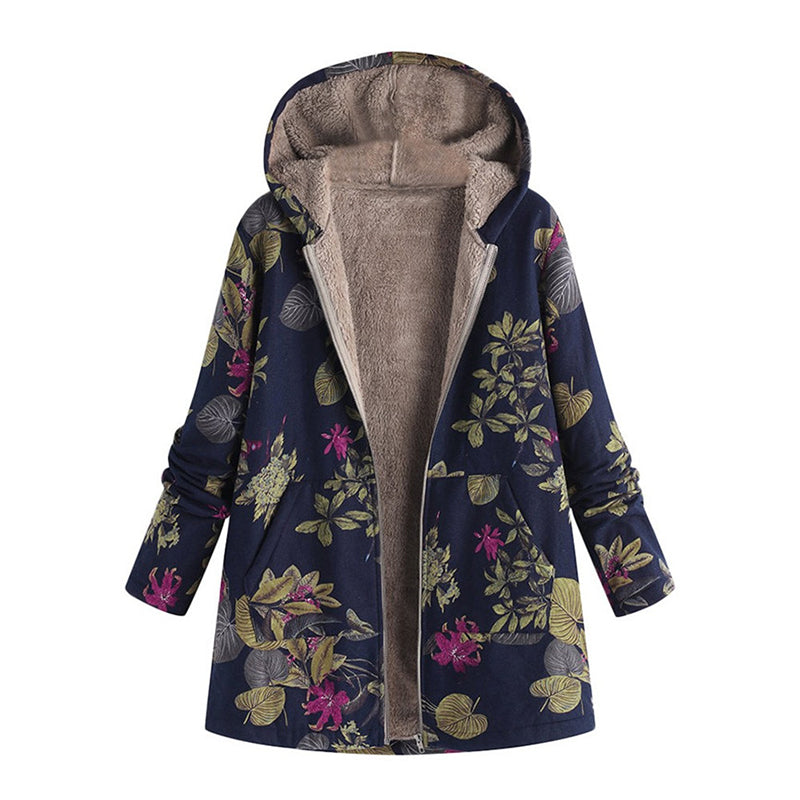 🍂 Artistic Everyday Style | Women’s Vintage Leaf Print Hooded Coat