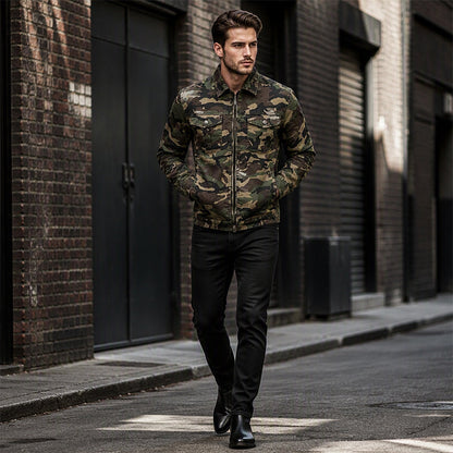 💥 Camo Contrast, Street-Ready Denim | Men's Structured Jacket ⚡