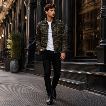💥 Camo Contrast, Street-Ready Denim | Men's Structured Jacket ⚡
