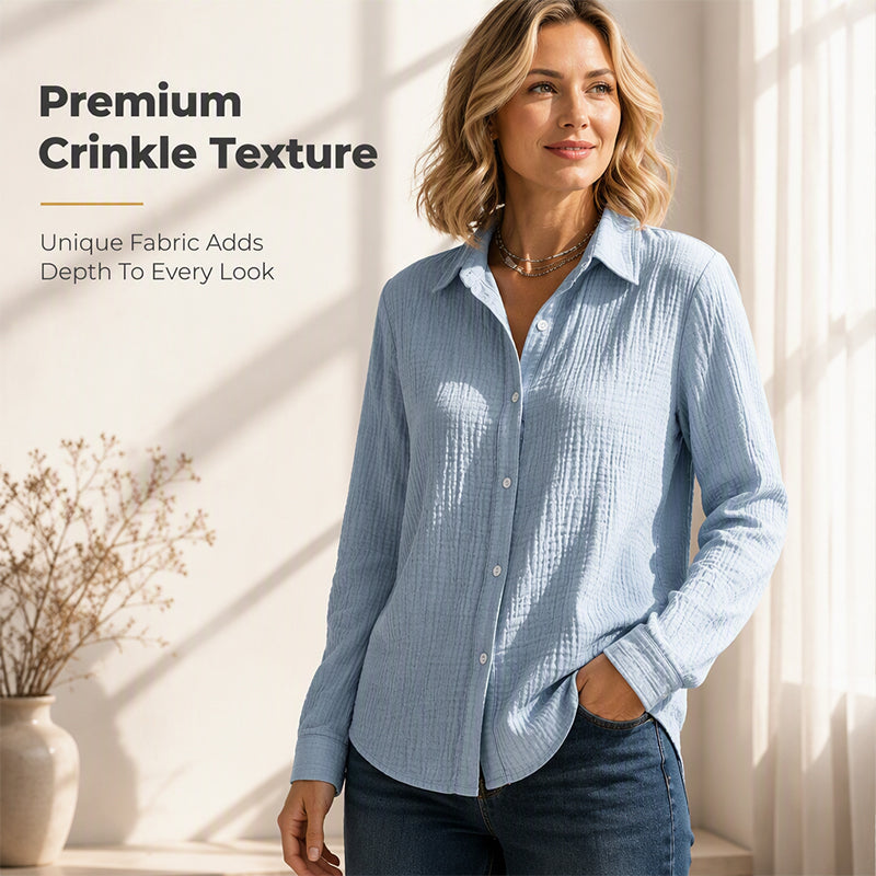 ✨ Crinkle Texture, Polished Everyday Style | Women's Button-Down Shirt