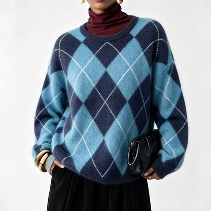 Women's Retro Argyle Cozy Knit Sweater