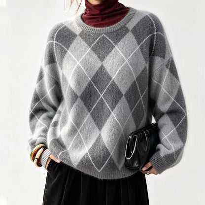 Women's Retro Argyle Cozy Knit Sweater