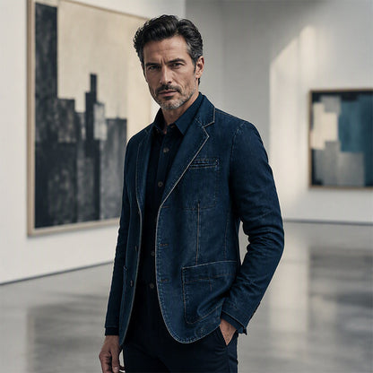 👔 Denim Meets Tailoring | Men’s Slim-Fit Structured Denim Blazer