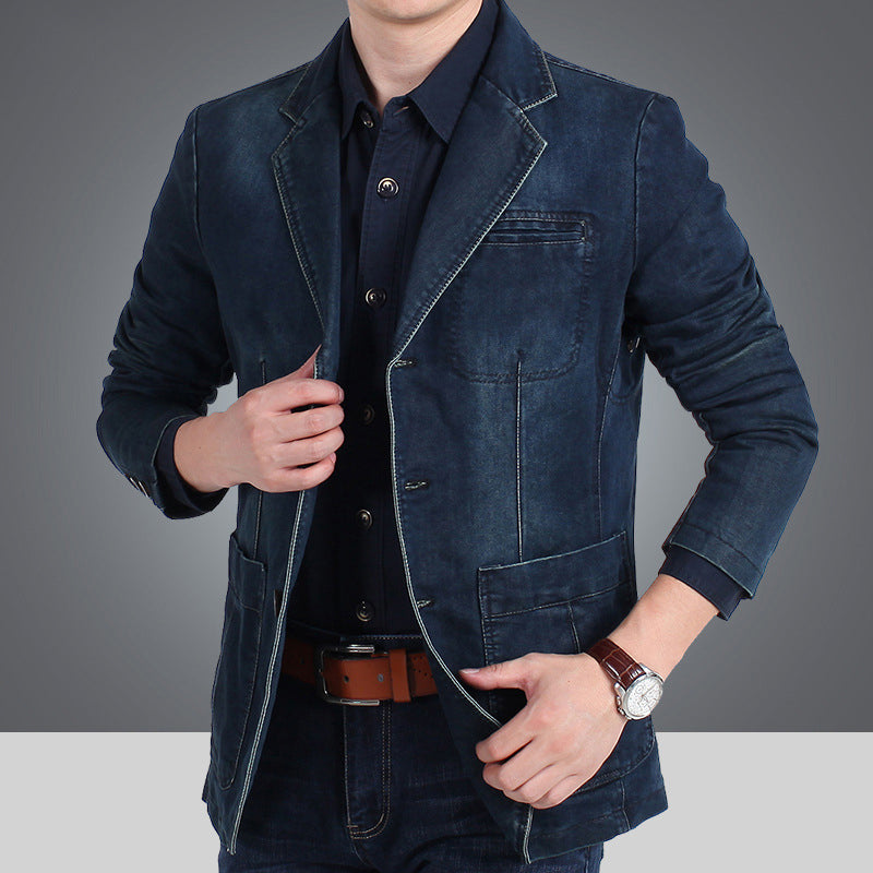 👔 Denim Meets Tailoring | Men’s Slim-Fit Structured Denim Blazer