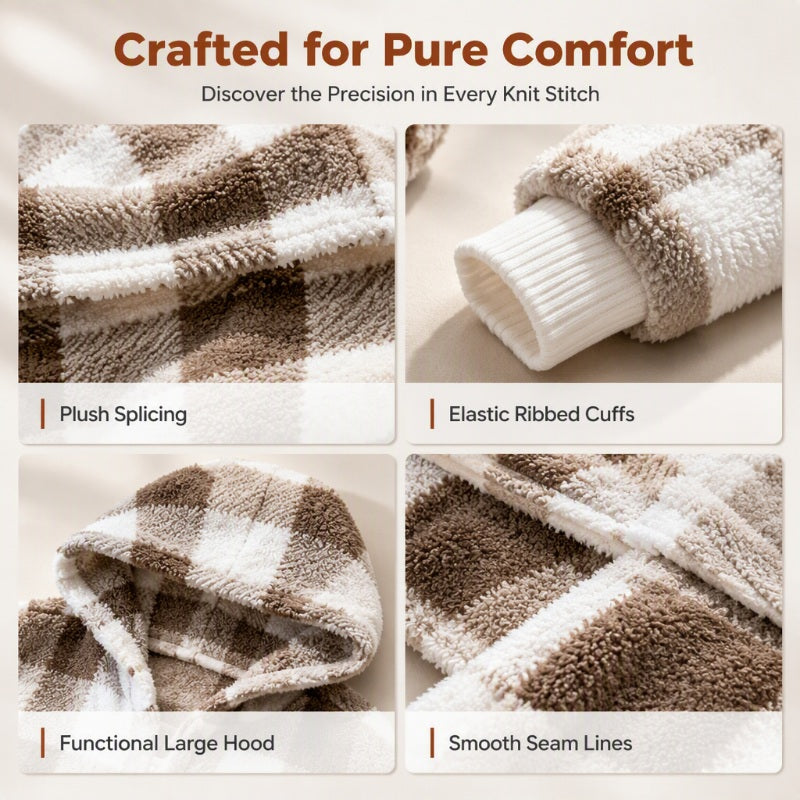 ✨ Cozy Plaid Character | Women’s Oversized Plaid Hooded Plush Cardigan