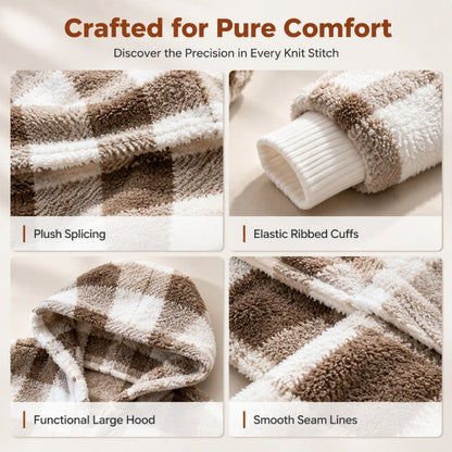 ✨ Cozy Plaid Character | Women’s Oversized Plaid Hooded Plush Cardigan