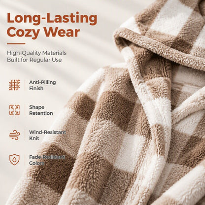✨ Cozy Plaid Character | Women’s Oversized Plaid Hooded Plush Cardigan