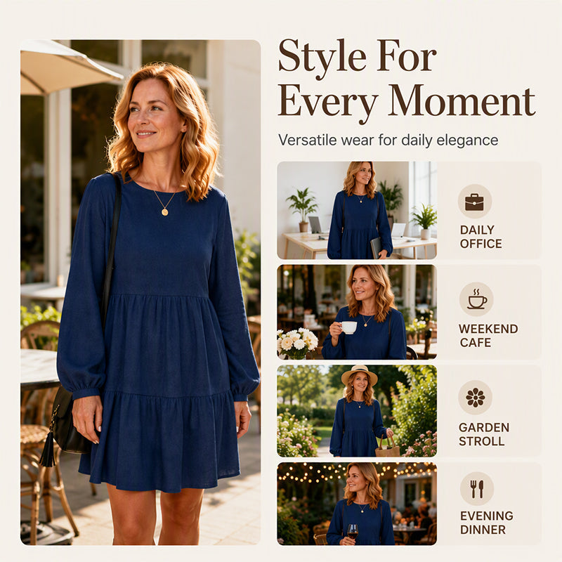 ✨ Vintage Texture | Women’s Long-Sleeve Corduroy Dress