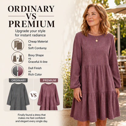 ✨ Vintage Texture | Women’s Long-Sleeve Corduroy Dress