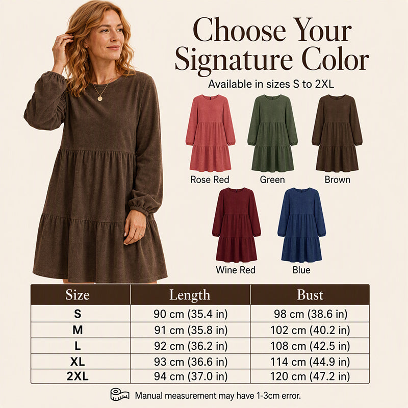 ✨ Vintage Texture | Women’s Long-Sleeve Corduroy Dress