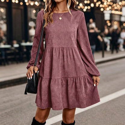 ✨ Vintage Texture | Women’s Long-Sleeve Corduroy Dress