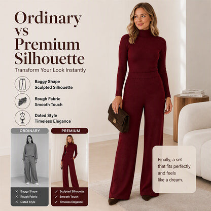 ✨ Cozy Coordination | Women’s Turtleneck Knit Top & Wide-Leg Pants 2-Piece Set