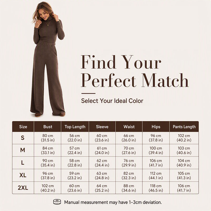 ✨ Cozy Coordination | Women’s Turtleneck Knit Top & Wide-Leg Pants 2-Piece Set