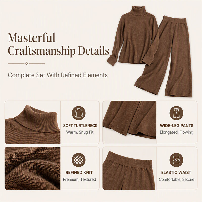 ✨ Cozy Coordination | Women’s Turtleneck Knit Top & Wide-Leg Pants 2-Piece Set
