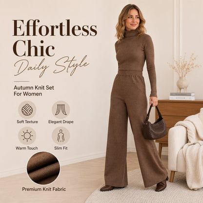 ✨ Cozy Coordination | Women’s Turtleneck Knit Top & Wide-Leg Pants 2-Piece Set