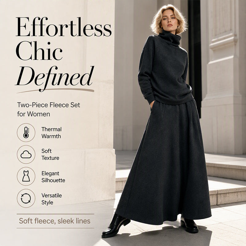 ✨ Effortless Coordination | Women’s Turtleneck Top & Maxi Skirt 2-Piece Se