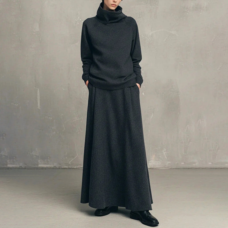 ✨ Effortless Coordination | Women’s Turtleneck Top & Maxi Skirt 2-Piece Se
