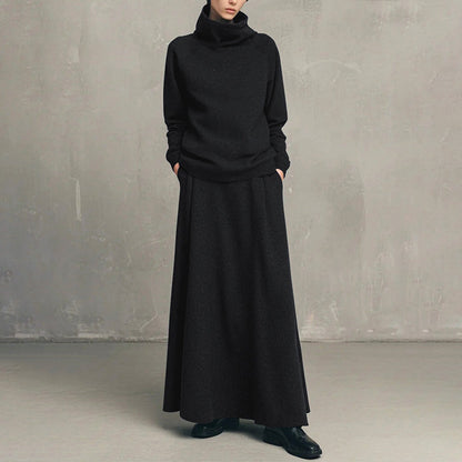 ✨ Effortless Coordination | Women’s Turtleneck Top & Maxi Skirt 2-Piece Se