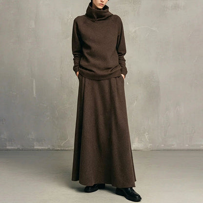 ✨ Effortless Coordination | Women’s Turtleneck Top & Maxi Skirt 2-Piece Se