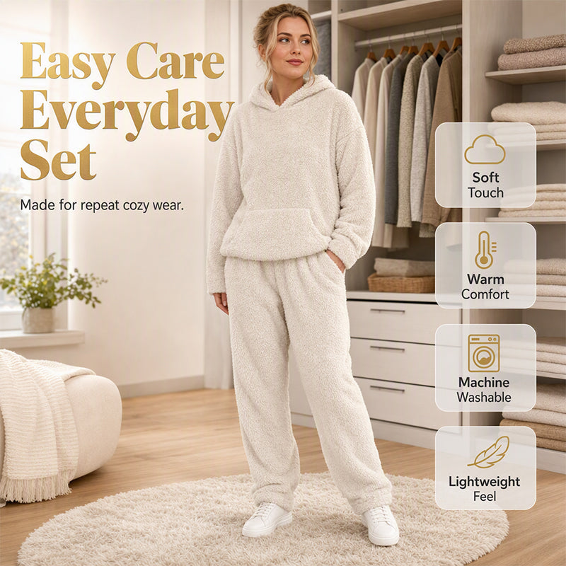 ☁️ Cozy from Head to Toe | Women’s Plush Hooded Sweatshirt & Pants 2-Piece Set