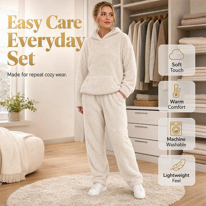 ☁️ Cozy from Head to Toe | Women’s Plush Hooded Sweatshirt & Pants 2-Piece Set