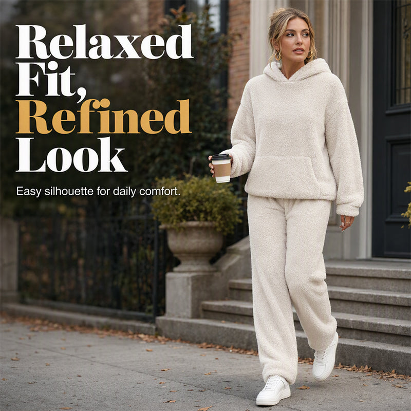 ☁️ Cozy from Head to Toe | Women’s Plush Hooded Sweatshirt & Pants 2-Piece Set