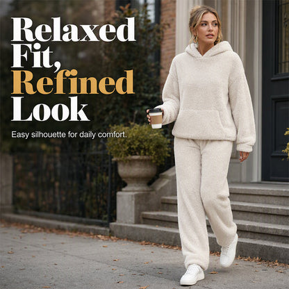 ☁️ Cozy from Head to Toe | Women’s Plush Hooded Sweatshirt & Pants 2-Piece Set
