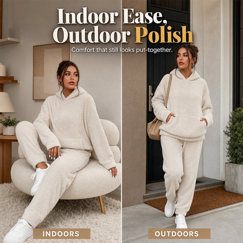 ☁️ Cozy from Head to Toe | Women’s Plush Hooded Sweatshirt & Pants 2-Piece Set