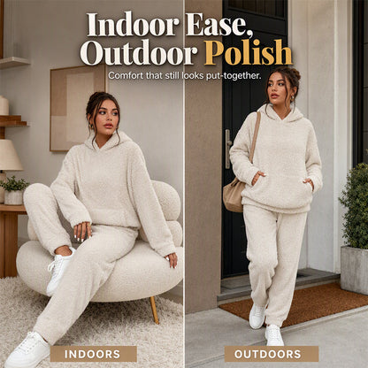 ☁️ Cozy from Head to Toe | Women’s Plush Hooded Sweatshirt & Pants 2-Piece Set