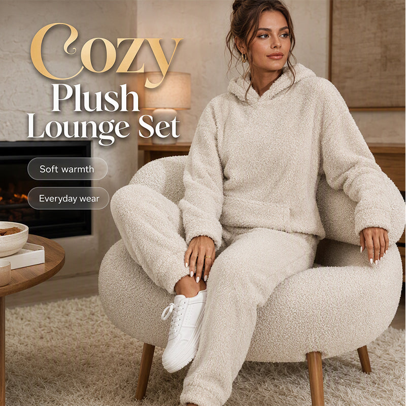 ☁️ Cozy from Head to Toe | Women’s Plush Hooded Sweatshirt & Pants 2-Piece Set