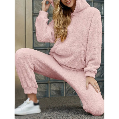 ☁️ Cozy from Head to Toe | Women’s Plush Hooded Sweatshirt & Pants 2-Piece Set