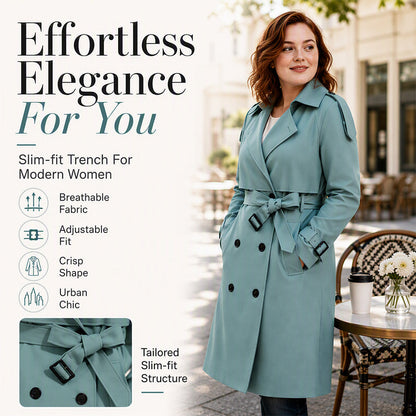 ✨ Tailored Elegance | Women’s Slim-Fit Double-Breasted Trench Coat