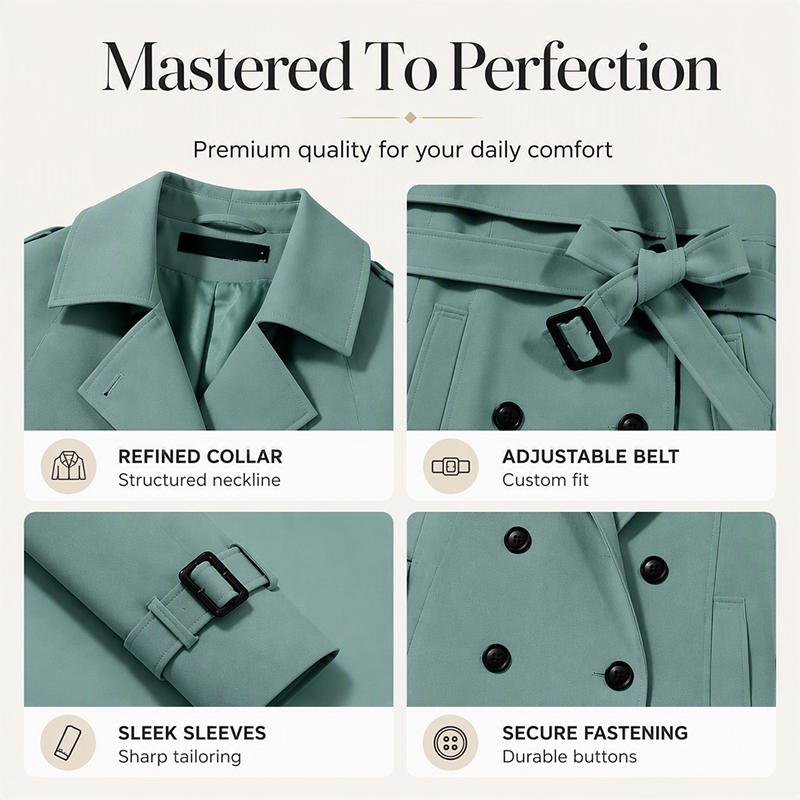 ✨ Tailored Elegance | Women’s Slim-Fit Double-Breasted Trench Coat