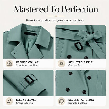 ✨ Tailored Elegance | Women’s Slim-Fit Double-Breasted Trench Coat