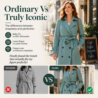 ✨ Tailored Elegance | Women’s Slim-Fit Double-Breasted Trench Coat