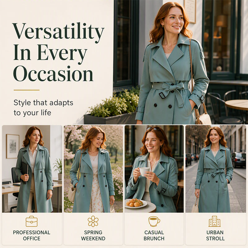 ✨ Tailored Elegance | Women’s Slim-Fit Double-Breasted Trench Coat