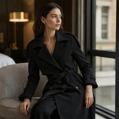 ✨ Tailored Elegance | Women’s Slim-Fit Double-Breasted Trench Coat