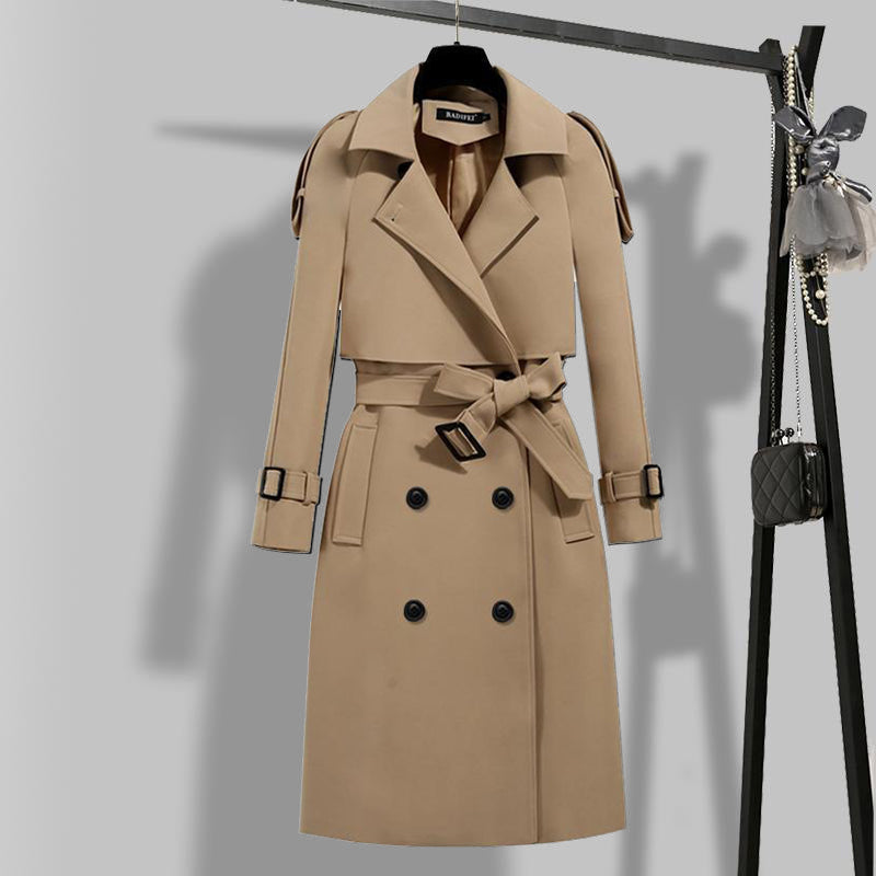 ✨ Tailored Elegance | Women’s Slim-Fit Double-Breasted Trench Coat