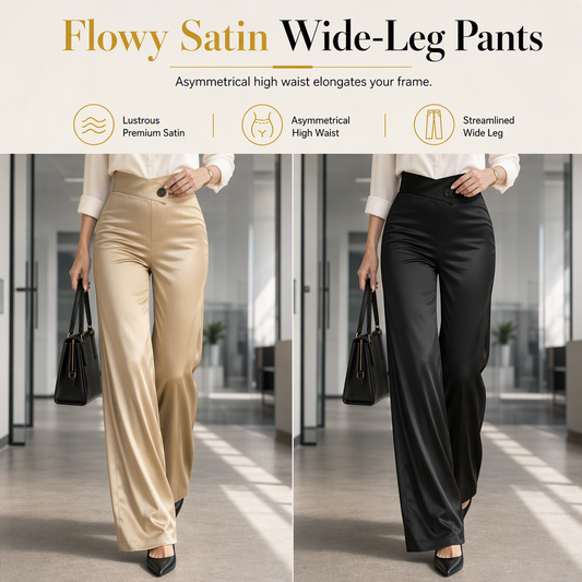 ✨ Satin Elegance | Women’s Asymmetrical-Waist Wide-Leg Pants