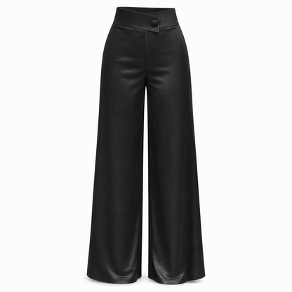 Elegant Satin High Waisted Wide Leg Pants with Asymmetrical Waist
