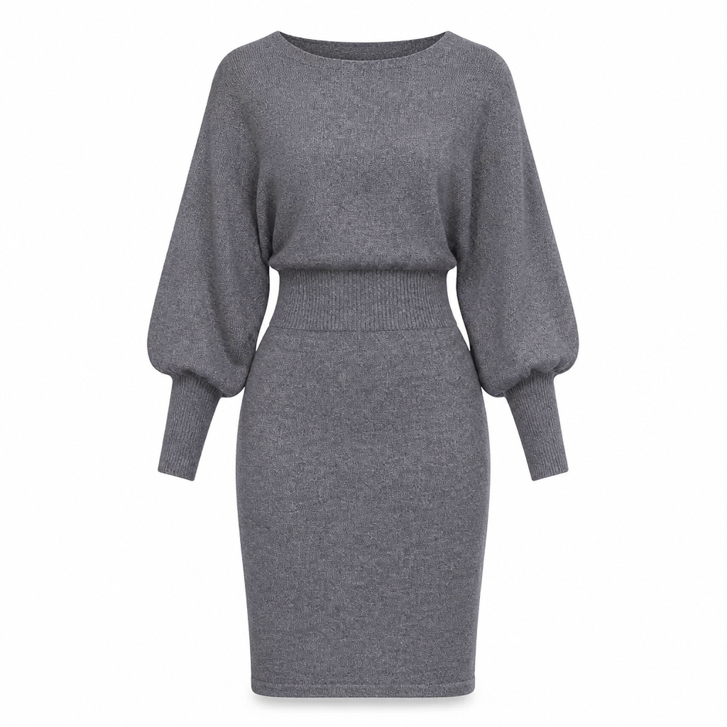 ✨ Draped Knit Elegance | Women’s Ribbed Midi Sweater Dress with Batwing Sleeves
