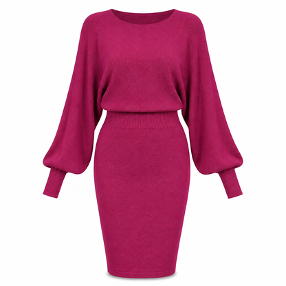 ✨ Draped Knit Elegance | Women’s Ribbed Midi Sweater Dress with Batwing Sleeves