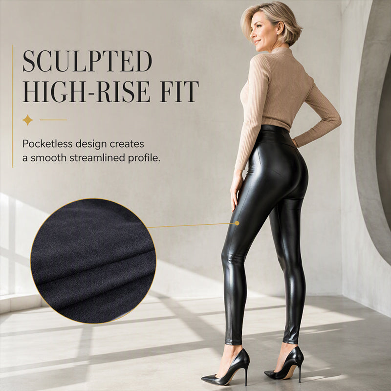 🖤 Sleek Look, Flattering Fit | Women's High-Waist PU Leather Leggings