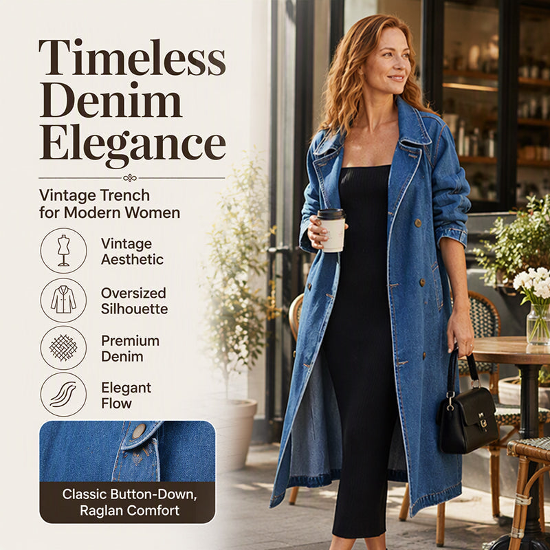👖 Denim Meets Tailoring | Women’s Longline Double-Breasted Denim Coat