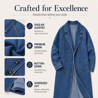 👖 Denim Meets Tailoring | Women’s Longline Double-Breasted Denim Coat