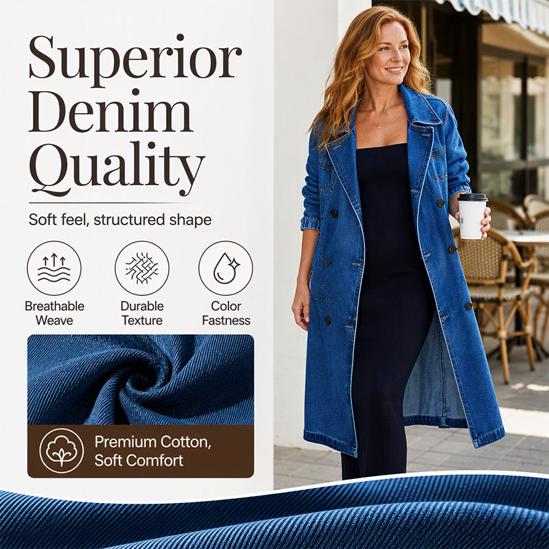 👖 Denim Meets Tailoring | Women’s Longline Double-Breasted Denim Coat