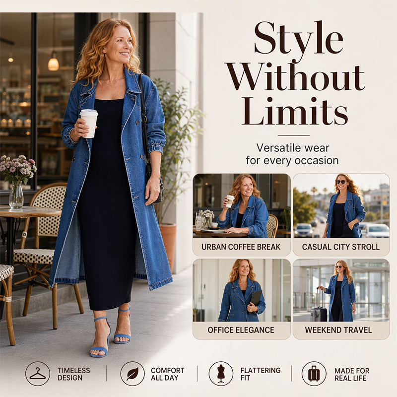 👖 Denim Meets Tailoring | Women’s Longline Double-Breasted Denim Coat