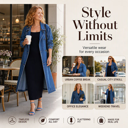 👖 Denim Meets Tailoring | Women’s Longline Double-Breasted Denim Coat