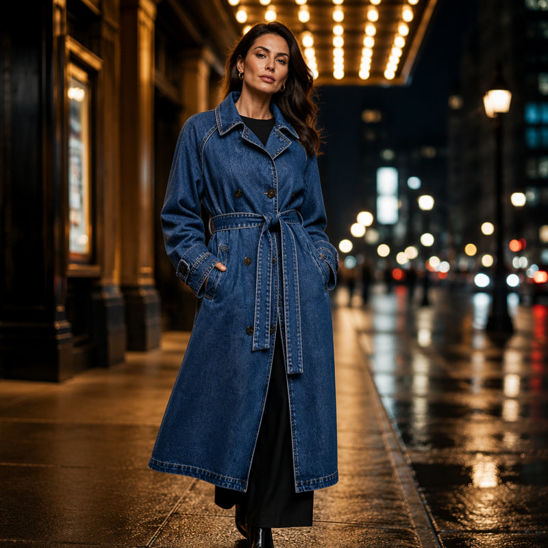 👖 Denim Meets Tailoring | Women’s Longline Double-Breasted Denim Coat