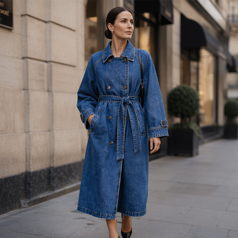 👖 Denim Meets Tailoring | Women’s Longline Double-Breasted Denim Coat